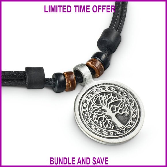 Handmade Leather Tree of Life Necklace Adjustable Sliding Closure Unisex